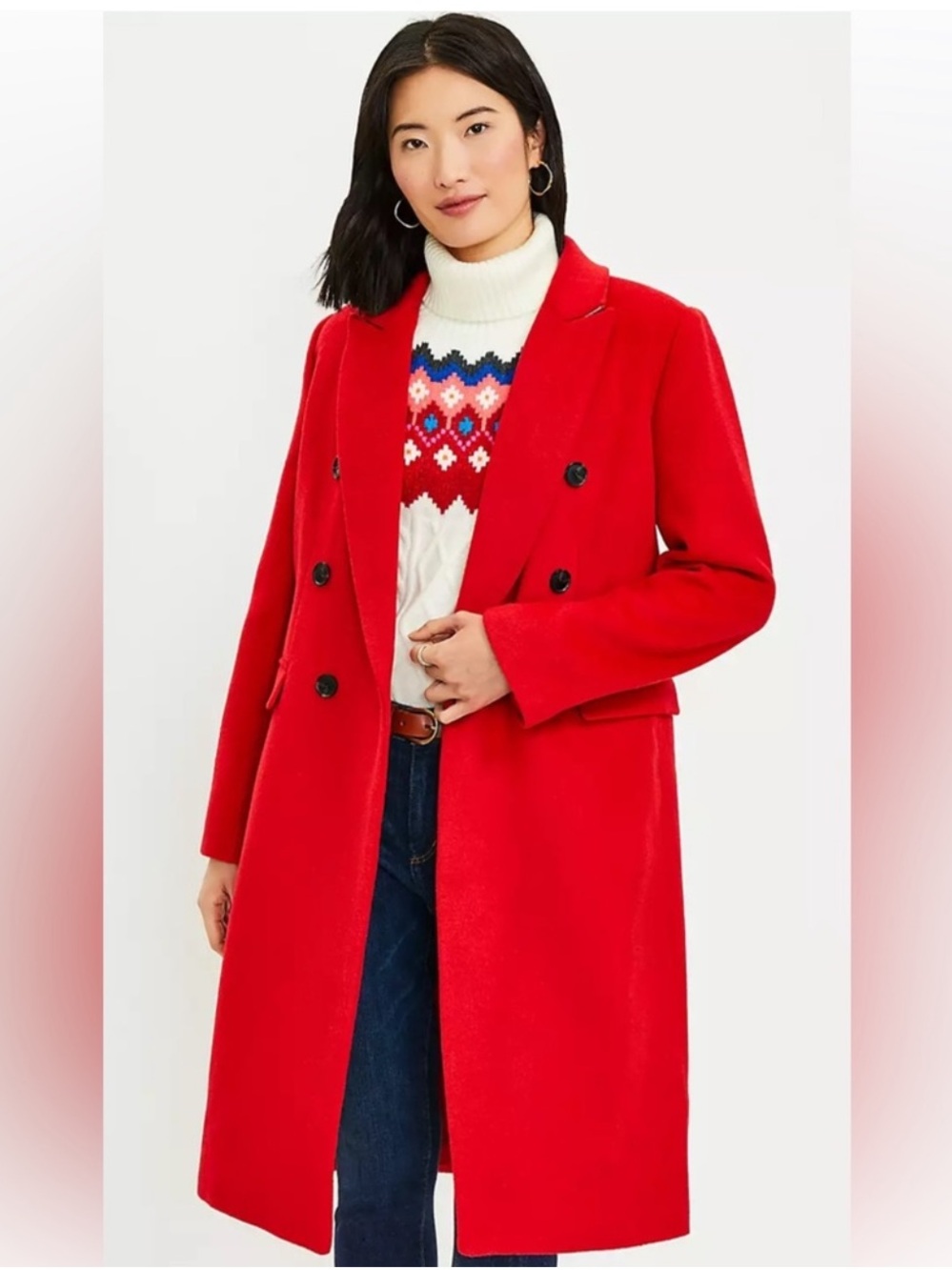 Loft Double Breasted Wool Blend Coat Long Red Size XXLarge NEW Classic Holiday